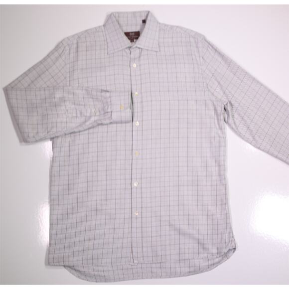 Hickey-Freeman Current Gray Gold Check Cotton Dress Shirt Medium - Picture 2 of 7